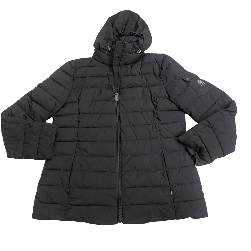 Lauren Ralph Lauren Womens Black Quilted Puffer Jacket BLACK LABEL Hood Size M